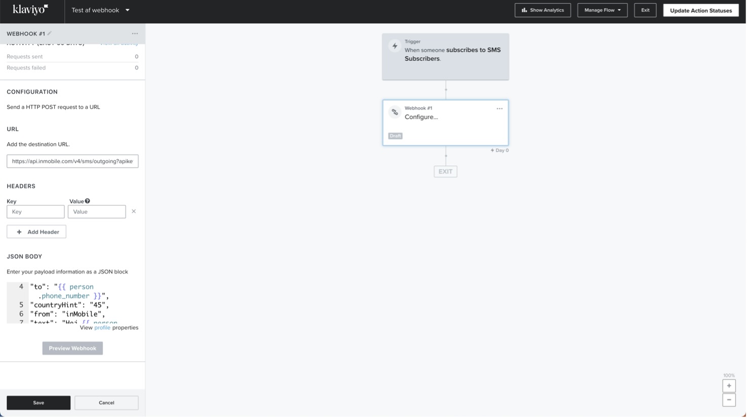 Lav SMS-webhook i Klaviyo