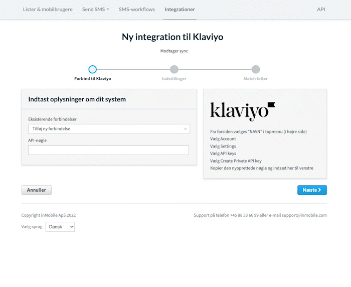 Send SMS i Klaviyo med inMobile integration