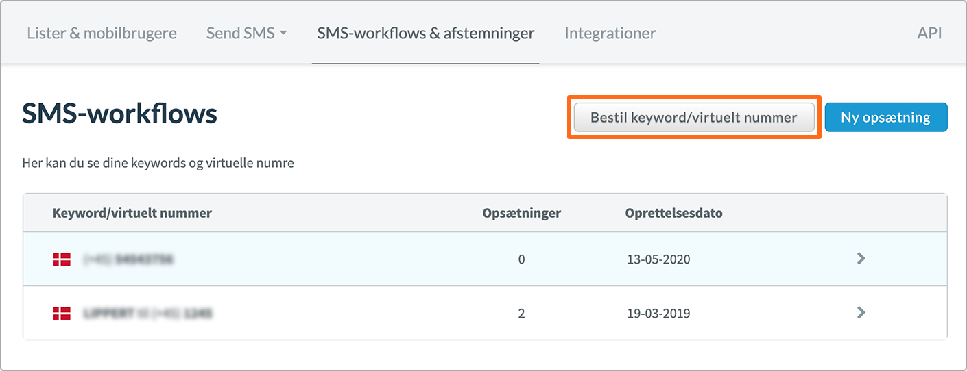 Bestil keyword/virtuelt nummer