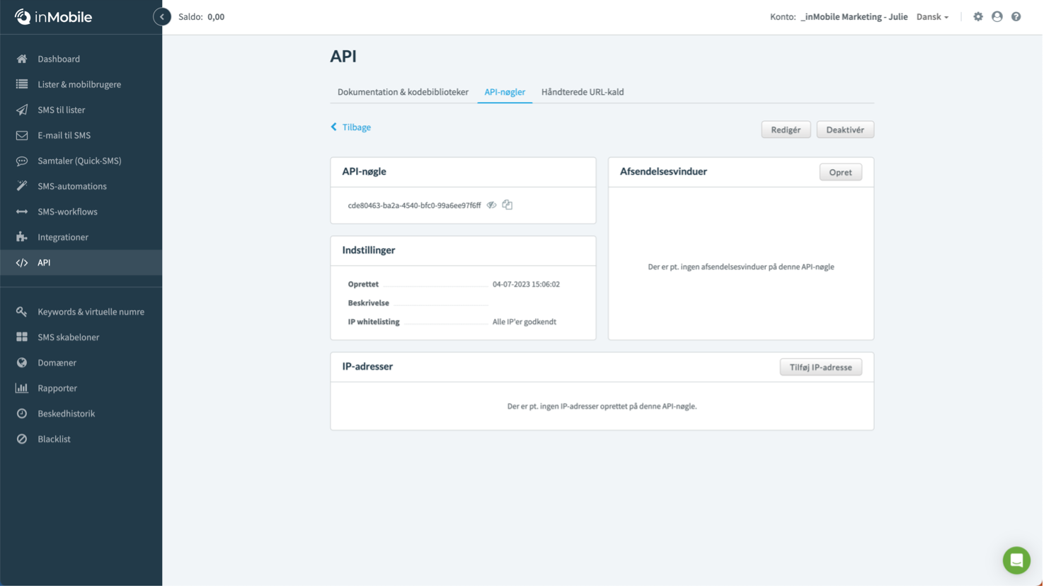 API-nøgle til opsætning af webhook i Klaviyo